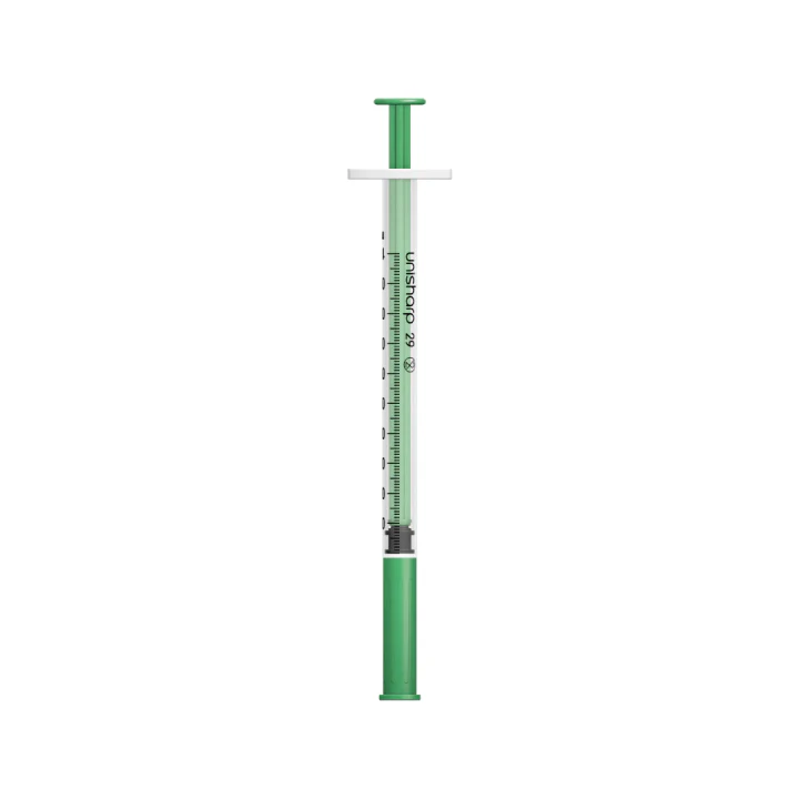 Unisharp 1ml 29G 0.5" fixed needle syringe: green - Image 2