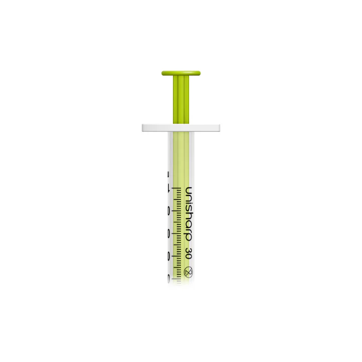 Unisharp 1ml 30G 0.5" fixed needle syringe: lime green - Image 2