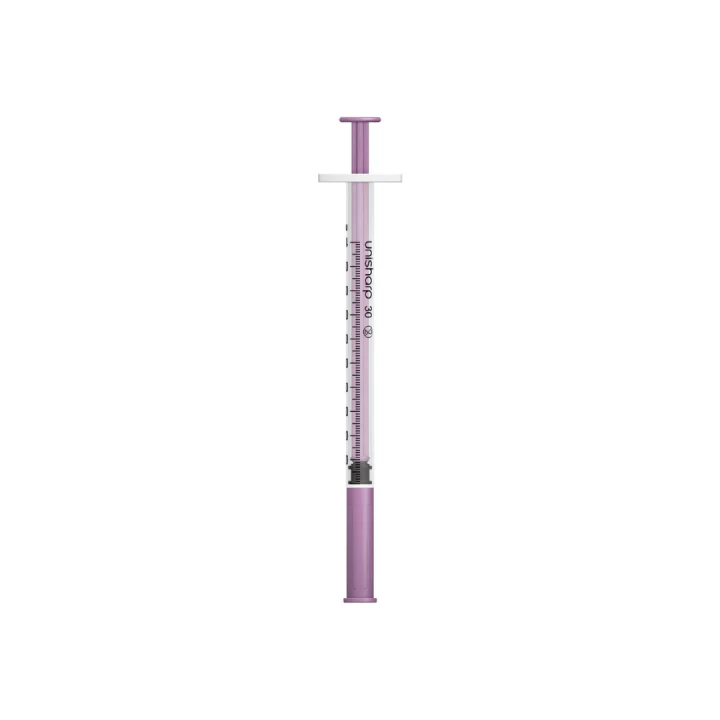 Unisharp 1ml 30G 0.5" fixed needle syringe: Purple - Image 2