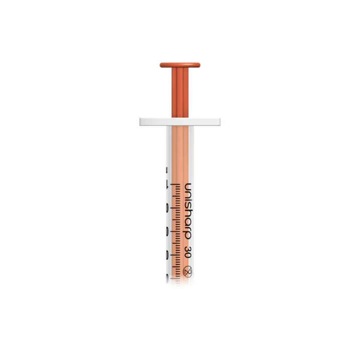 Unisharp 1ml 30G 0.5" fixed needle syringe: Red - Image 2